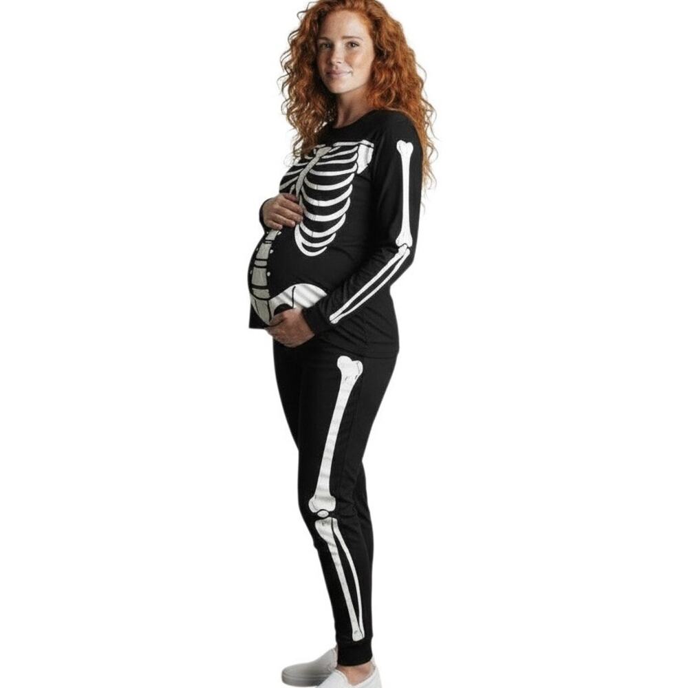 Peaberry Maternity Skeleton Halloween Outfit Costume Stretchy Size Large - Picture 2 of 9